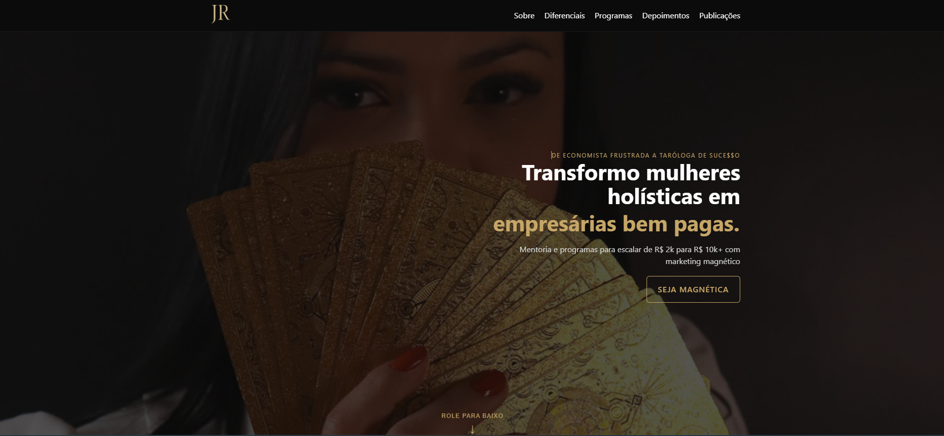 Visualização da versão desktop do site Jaque Rosa